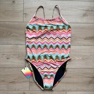 Jolyn multicoloured chevron print one piece training swimsuit size 34